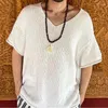 Men's T Shirts Men Summer Casual Short Sleeve V Neck Knitted Shirt Vintage Tshirts Pullover Streetwear Loose Crochet Knit Tops Male Clothing