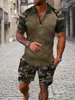 Мода лето мужские спортивные костюмы с коротким рукавом поло Sport Sport Sportswear Camouflage Clothing 2 штуки повседневная костюма уличная одежда 240416