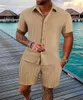 Summer Mens Fashion Trend Sports Fitness Casual Shirt Solid Color Loose Short Sleeve Shorts Beach Suit 240412