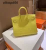 Designer Handmade 7a Handbag Bikns Genuine Leather Misty Crocodile Skin 25CM Handsewn Yellow Luxury Womens GoldVE4G