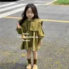 Girl's Dresses Baby Girl Skirt 2023 New Spring and Autumn Girl Skirt Korean Style Dark Green Solid Color Fashion Dress Q240418