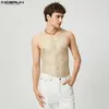 Incerun mens tank tops mesh lapptäcke oneck ärmlös streetwear 2024 transparenta sexiga västar modeparty män kläder 5xl 240416