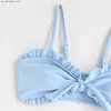 Eén-stuks 3-delige/set Childrens massief blauw zwart bikini top ondergoed onderkleding geplooid strak passende pak dames zwempak zwempak Q240418