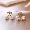 Stud Earrings Korea Fashion Jewelry Zircon Cherry Pearl 14K Gold Plated Sweet Girl Gift Elegant Women's Daily Accessories