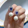 Dangle Küpe Mağazası 925 STERLING Gümüş 12mm Laboratuvar Safir Safir Taş Yıldönümü Hediye Takı Kadınlar İçin Toptan