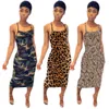 Womens Wear Three Color Printed Suspenders Backless Dress