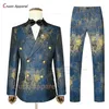 Luxury Men Suit Sets Wedding Groomsman skräddarsydd Slim Fit Jacquard Outfits Fashion Party Double Breasted Blazer Pants 2 Pieces 240408