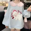 Kadın Hoodies Orijinal Bahar Tatlı Karikatür Baskılı Sevimli Bebek Yaka İnce Kadınlar Seksi Omuz Damlı Patchwork Büyük Boy Sweatshirt