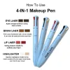 Enhancers 4 In 1 Makeup Pen Eyebrow Pencil Waterproof Drawing Eye Brow Long Lasting Easy Color Eyeliner Eyebrow Pen Sweatproof Makeup Pen