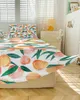 Saia de cama pêssego flores folhas frutas aquarela elástica colaborada colaboração com travesseiros colchão capa de cama folha de cama