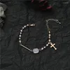 Charm Bracelets Luxury Square Opal Golden Cross Charms Women Gold Metal Beads Pearl Chain Bracelet 2024 Jewelry