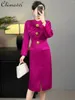 Casual Dresses High-End Slim Mante Dress Women 2024 Spring Autumn Fashion Bow Split French Long Sleeve Elegant Kne Length