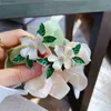 Hårgummiband Green White Silk Tie Emamel Flower Jasmine Gardenia Tie Ponytail Green White pannband Rummiband Elegant Big Brand Y240417
