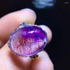 Clusterringen Natuurlijk Purple Super Seven 7 Red Lepidocrociet Quartz Verstelbare ring 17,5/12,8 mm Oval Rutilated Women Men Sieraden