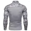 T-shirts pour hommes Camouflage T-shirt à manches longues Slim-fit Collippe Collier Collier de fitness extérieur élastique