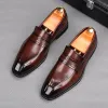 Britain Fashion Men's Brown Black Loafter Leather Oxford Flats Casual Shoes Mannelijke Homecoming trouwjurk schoenen