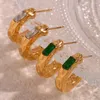 Dangle Ohrringe Mode Edelstahl Eingelegtes rechteckiger Zirkon C-förmiger Goldfarbe Charme Schmuck Frauen Geschenk