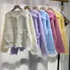 Dzian Korejpaa naśladowanie norek polarowy płaszcz sweter kobiety Koreańska moda jesienna zimowa kieszonkowa kieszonkowa kieszonkowa bąk eleganckie ubrania