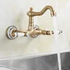 Kitchen Faucets Wall Mount Antique Faucet Brass Dual Cold Water Mixer Tap 360 Degree Rotation Sink