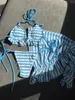 Kobiety w paski w paski w paski kantarki marszczone z sarong bikini żeńskie kobiety kąpielowe kobiety trzyczęściowe zestaw kąpieli Kąpiel Kąpiel K4503