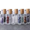 Butelki do przechowywania 10 ml szklane olejki eteryczne Roll na butelce perfum z zmiażdżoną przyrodą kwarcowy kamień wałka bambusowa czapka LX4011