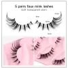 5 Pairs Fake Eyelashes Cat Eye Natural Tapered Half Lashes Fox Eye Winged Cat Eye Mink Lashes Extension Makeup