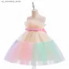 Girl's Dresses Girls pleated princess dress toddler baby wedding party ball dress childrens evening dress bridesmaid tulle 1st birthday pink dress Q240418