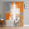 Curtain Retro Abstract Paint Anchor Sheer Tulle Curtains For Living Room Valance Kitchen Bedroom Window Voile Drapery