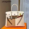 Designer feito à mão 7a bolsa de bolsa de bolsa genuíno de couro Swift Branco de contraste de contraste 30 cm de mão feminina Button04CB