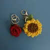 Keychains Lanyards Exquisite Hand-woven Rose Pendant Woven Creative Wool Crochet Sunflower Keychain Bag Accessories Charm of Mobile Phone Gift