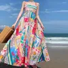 Casual Dresses Summer Sweet Women Beautiful Beach Suspender Long Dress 2024 Fashion Printed Slip Sleeveless High Waist A-Line Drape