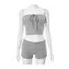Slash Neck Knitted Bra Shorts Set Summer Women's Temperament European and American Casual Sports Style Sweet and Spicy Sexy Two-piece Set