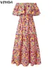 Plus w rozmiarze 5xl Vonda Bohemian Floral Printed Maxi Long Dress Summer Women Casual Loose Ruffle Beach Party Shall Shify 240415