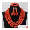 Orecchini Necklace Ultima design Design Nigerian Coral Beads Set Real Wedding African Big Gold Cityle Dichiarazione CNR832 DROC DHYPH