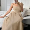 Casual Dresses Fashion Brown Linen Long Dress Women 2024 ELEGANT LACE-UP POCKETS A-LINE SUMMER SEXICE Party Pest Pleated