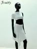Arbetsklänningar Jusahy Solid Asymmetrical 2 Piece Set Women Unique Single Sleeve Casual Tee High midja Matchande kjolar Kvinnor Koncis