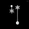 Dangle Ohrringe Mode Snowflake Imitation Perle Kristall Asymmetrisch langer Quasten -Tropfen -Ohrring für Frauen Party Schmuck Bijoux Femme