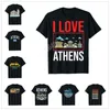 Мужские рубашки больше дизайна я люблю афины Греция Ретро Винтаж Сансет Скайлайн Карта футболки для мужчин женские рубашки топы хлопковые футболки