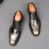 Retro Moda Men Ponto Ponto de coloração Gentleman Oxford Flats Sapatos casuais Vestido de noiva Prom Zapatillas Hombre