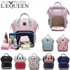 Bolsas de fraldas Lequeen Moda Mummy grávida feminino Pequeno saco de dormir Brand de grande capacidade Bolsa de bebê Designer de mochila BACO DE CUIDADO DE BABILIDADE Q240418