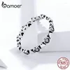 Кластерные кольца Bamoer Black Heart Scackable Finger для женщин 925 Серебряные ювелирные изделия Bijoux аксессуары Кольцо GXR140