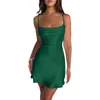 Casual Dresses Women Summer Backless Short Romper Satin Mini Dress Cowl Neck Cross Tie-Up Spaghetti Strap Jumpsuits Party Clubwear