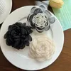 Brooches Pearl Classic Black And White Silk Camellia Flower Brooch Suit Pin Corsage For Women's Clothing