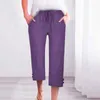 Pantalon féminin 2024 Coton printemps lin taille haute poche noire femelle couchée été décontractée pantalon à la mode dames