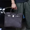 Bolsa de bolsa 7A de bolsa artesanal 7A Genuíno com água tingida 35 feminino Crocodilo Leathersqb1