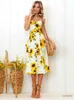 Basis Casual Jurken Lossy Dames Zomer Zonnebloem Jurk Sexy Strapless Dress Midi Button Backless Floral Sundress Beach Vrouw 2024 Vrouwenkleding