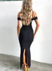 Повседневные платья Kesiachiccly Black Hollow Out Bangage Sexy Dress Women Party Club Blackless Long Slim Fit Fashion Beach Осень Вестидос