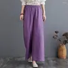 Vêtements ethniques 2024 femmes pantalon de lin en coton décontracté plus taille haute taille femelle gris gris élégant streetwear large pantalon lâche