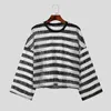 メンズTシャツInceurn Tops 2024 American Style Striped Knitted Design TシャツレジャーストリートウェアロングスリーブルーズカミゼタS-5XL
