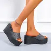 2024 Fashion Solid Color Womens Slippers Versatile Wedge Heel Open Toe Beach Shoes Thicksoled 240410